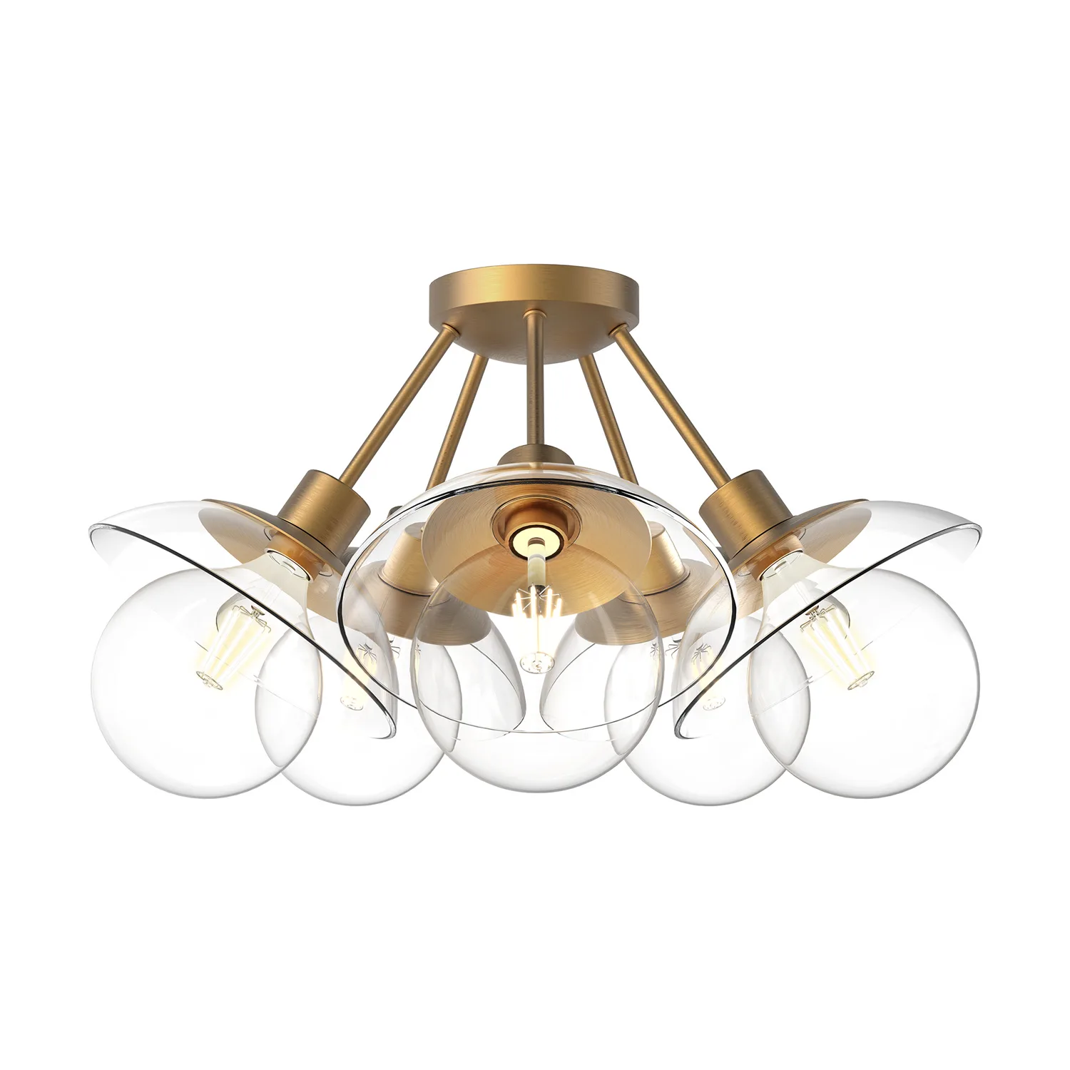 Francesca Five Light Semi-Flush Mount in Aged Gold/Clear Glass