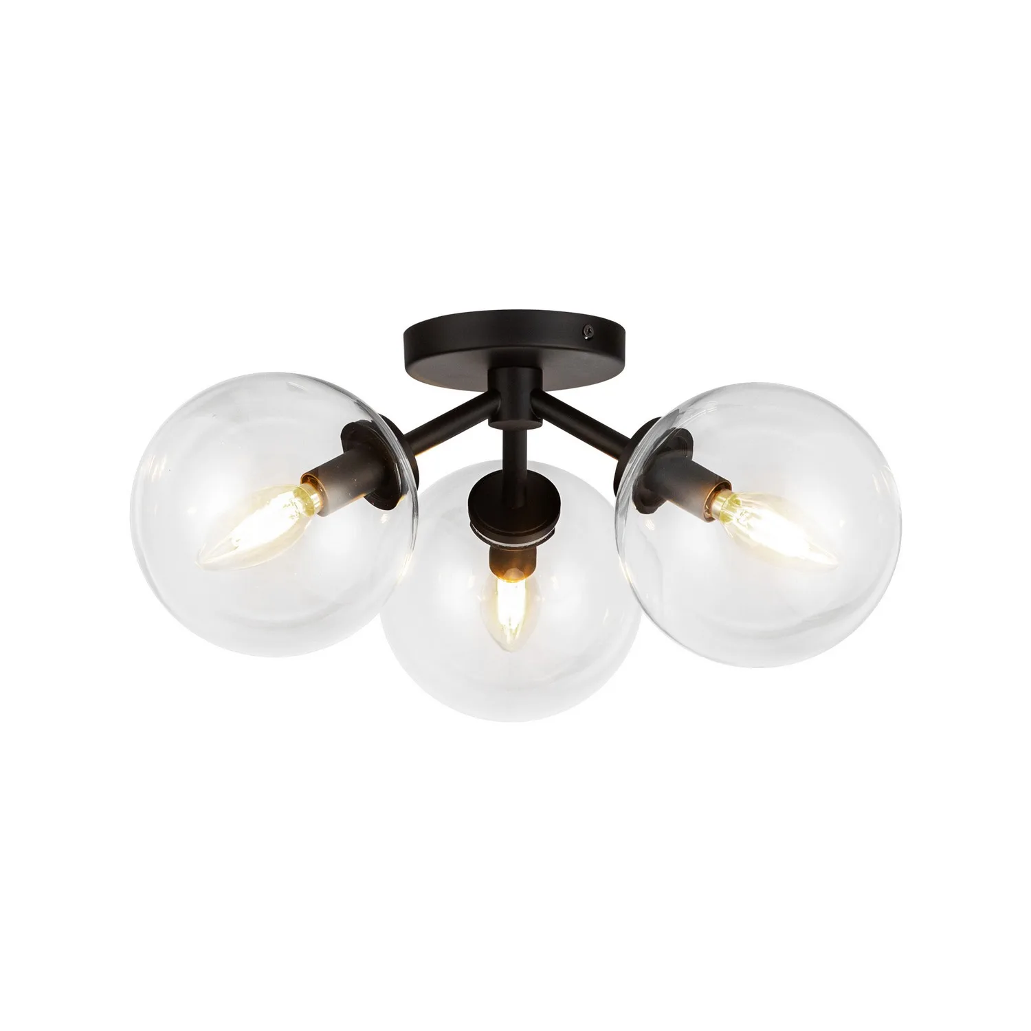 Cassia Three Light Semi-Flush Mount in Matte Black/Clear Glass
