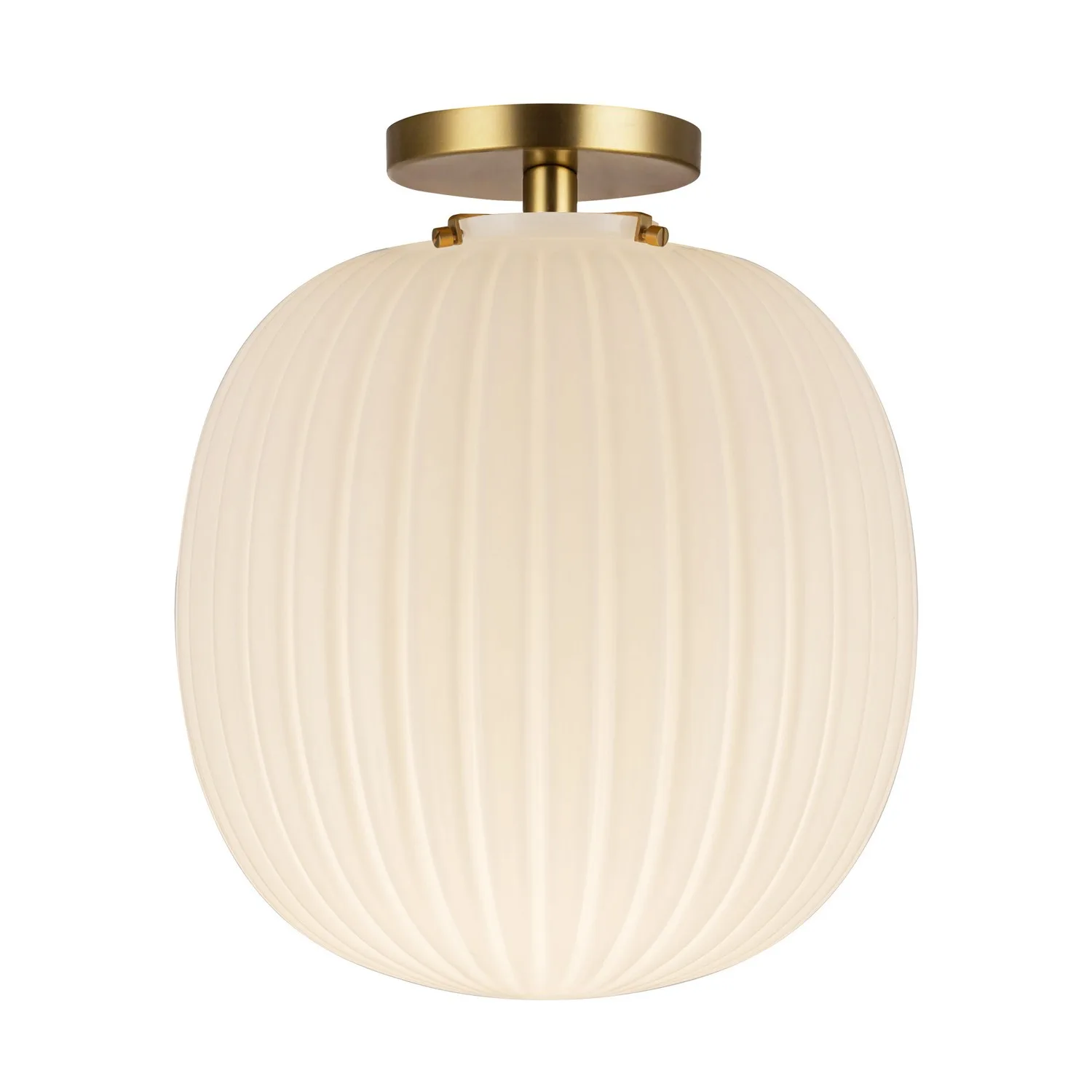 Cherise One Light Semi-Flush Mount in Brushed Gold/Glossy Ribbed Opal Glass
