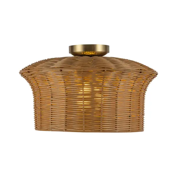The Kai lighting collection is a real showstopper! With its natural rattan shade and bold brushed gold accents, it's a statement piece that'll add a touch of elegance to any room. Whether you hang it as a pendant or flush mount, Kai's warm and modern design is perfect for kitchen islands, bedrooms, and more. Collection: Kai Designer: Haejung Ro Finish: Brushed Gold Glass: Rattan Shade Width: 16.00" Height: 9.50" Length: 16.00" Canopy: D5.125" x H1.375" Number of Bulbs: 1 Maximum Wattage: 60.00 W Bulb Type: A19 Bulb Base: E26 Voltage: 120.00 V Material: Steel + Rattan Country of Origin: China Safety Listing: UL Safety Rating: Dry Spec Sheet Instructions