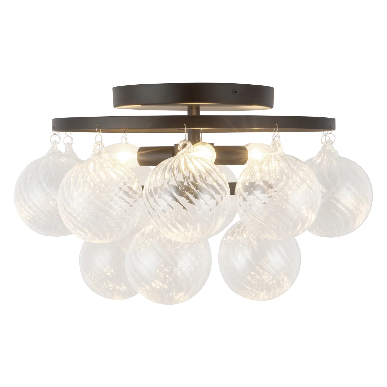 Faye Three Light Semi-Flush Mount in Matte Black/Clear Ribbed Glass