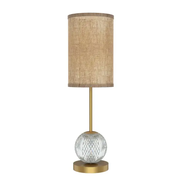 Like a gorgeously beaded garment, the Marni collection add luxury and interest to any design. Meticulously cut spherical shades create glittering beams of illumination throughout the design. Available in Polished Nickel and Natural Brass accompaniments. Lamp illuminates both from within the shade and the cut crystal base. Collection: Marni Designer: Ryan Pauly Sub-Brand: ALORA Finish: Natural Brass/White Linen Glass: White Linen Shade Width: 6.25" Height: 21.50" Length: 6.25" Wire: 144" Canopy: D4.75" x H0.875" Maximum Wattage: 12.00 W Bulb Type: LED Bulb Base: DC LED Light Source: LED Light Output: 850.00 lm Delivered Lumens: 740.00 lm Color Temperature: 3000 K CRI: 90 Rated Average Life: 50,000 Voltage: 120.00 V Material: Aluminum + Steel Country of Origin: China Safety Listing: ETL Safety Rating: Dry LED Manufacturer Warranty: 5 Years Spec Sheet Instructions