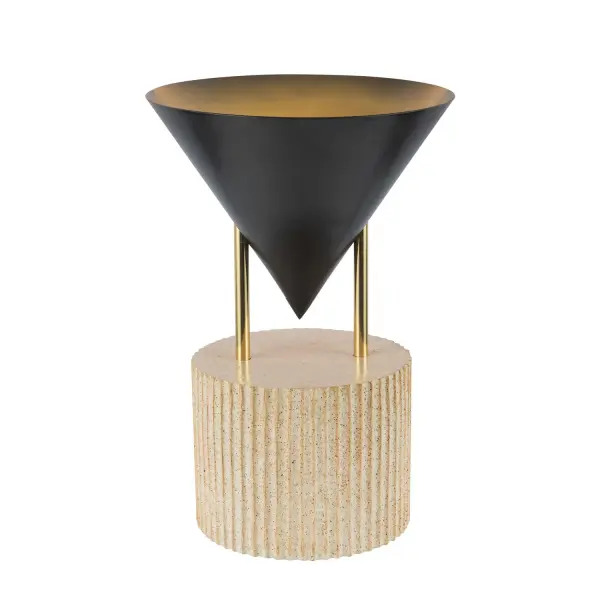Versus is a study in contrast, translating the human form into sculptural lighting. Strong metal cones in a range of luxe finishes are anchored on faux stone columns that resemble soapstone, each tipped with a fashion-forward finial for visual intrigue. Inspired by the surrealist art of Leonora Carrington, the collection evokes slender, sharpened silhouettes that occupy space like ethereal figures or walking obelisks. The shapes recall heads, tilted chins, and leaning brows, creating a dramatic interplay of form, shadow, and scale. Versus continues a design exploration begun in 2007, celebrating contrast, elegance, and subtle wit—a nod to the timeless jest of Spy vs Spy and the enduring power of sculptural storytelling in the home. Collection: Versus Designer: Jason Koharik Finish: Urban Bronze Width: 10.00" Height: 14.75" Weight: 17.88 lb Wire: 144" Black with Black Switch Canopy: D7.5" x H6" Number of Bulbs: 1 Maximum Wattage: 60.00 W Bulb Type: A19 Bulb Base: E26 Voltage: 120.00 V Material: Steel + Polyresin Country of Origin: China Safety Listing: ETL Safety Rating: Dry Spec Sheet Instructions