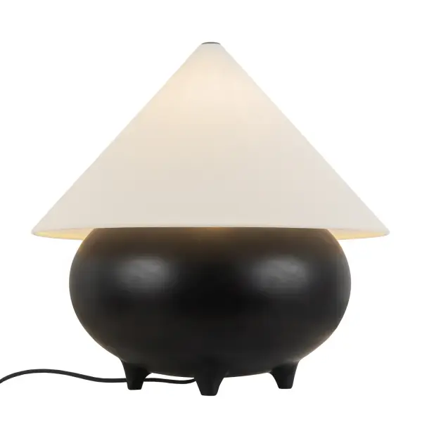 Inspired by vintage pottery, the Rowan table lamp features a charming four-legged base with sculptural character. Topped with a crisp white linen shade, it blends minimal design with playful personality—perfect for adding warmth and excitement to any space. Collection: Rowan Designer: Peyton Fox Finish: Matte Black/White Linen Width: 17.00" Height: 16.63" Weight: 15.10 lb Wire: 144" Black Braided with Black Switch Canopy: D13.5" x H9.125" Number of Bulbs: 1 Maximum Wattage: 60.00 W Bulb Type: A19 Bulb Base: E26 Voltage: 120.00 V Material: Steel + Polyresin + Linen Country of Origin: China Safety Listing: ETL Safety Rating: Dry Spec Sheet Instructions