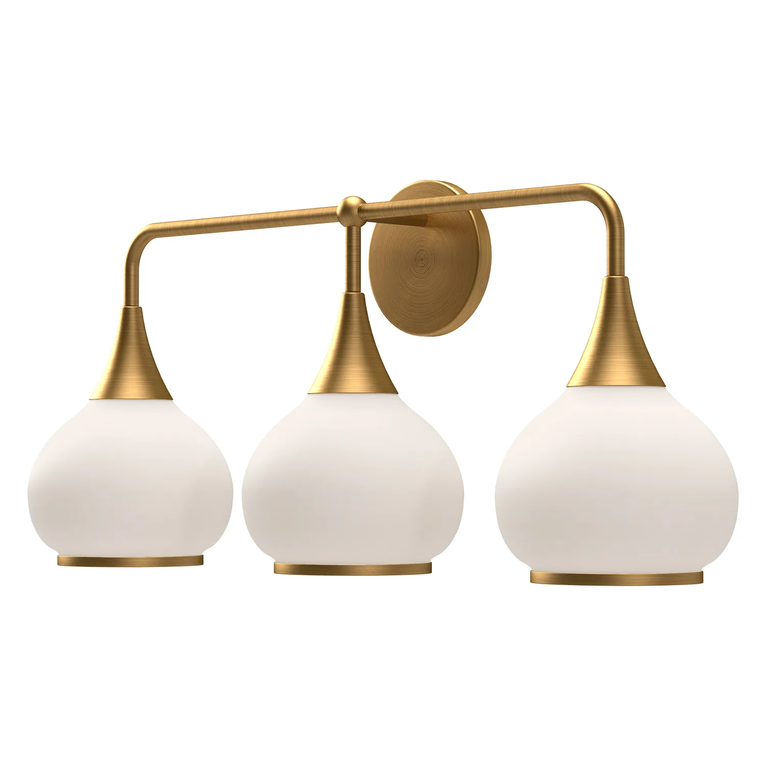Hazel Three Light Bathroom Fixtures in Aged Gold/Opal Matte Glass