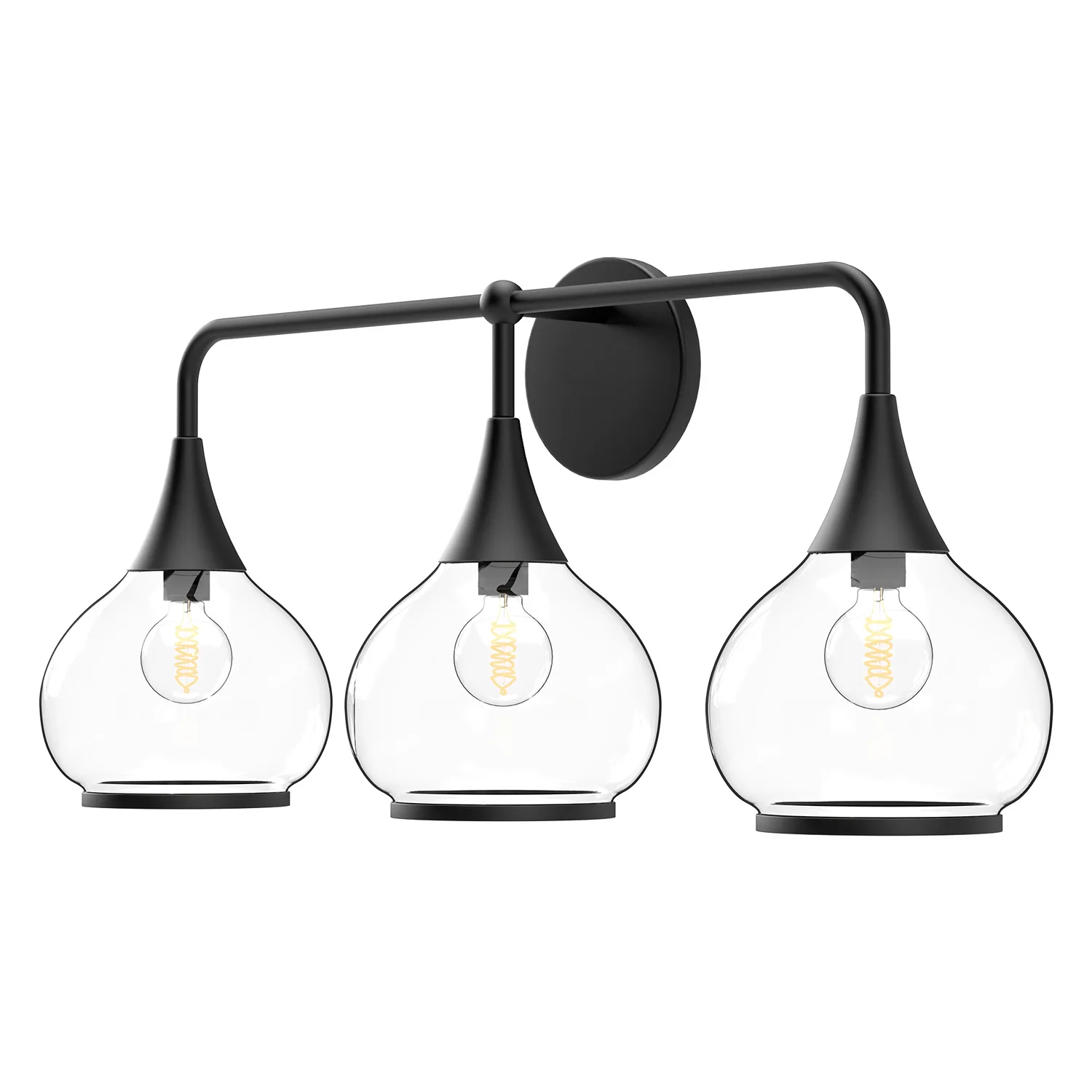 Hazel Three Light Bathroom Fixtures in Clear Glass/Matte Black