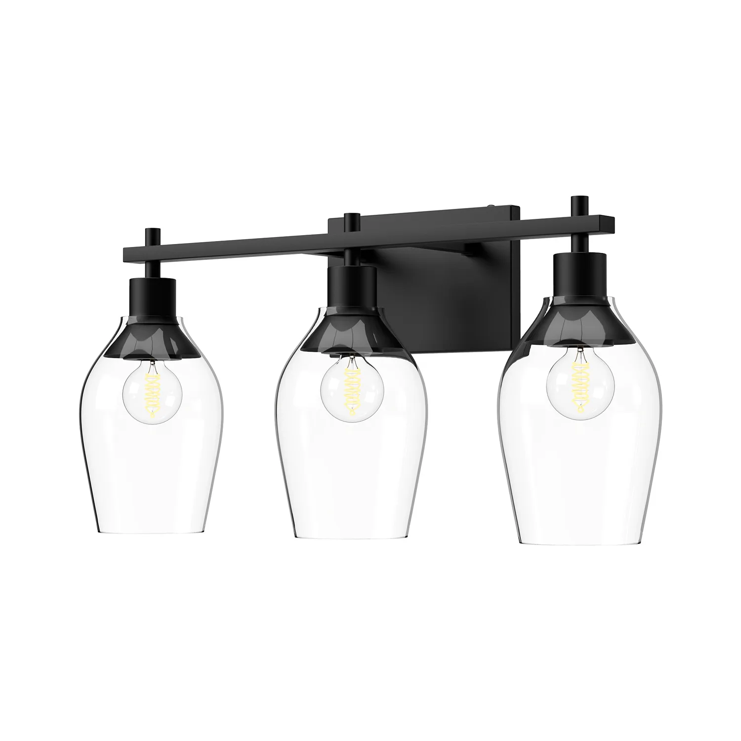 Kingsley Three Light Bathroom Fixtures in Clear Glass/Matte Black