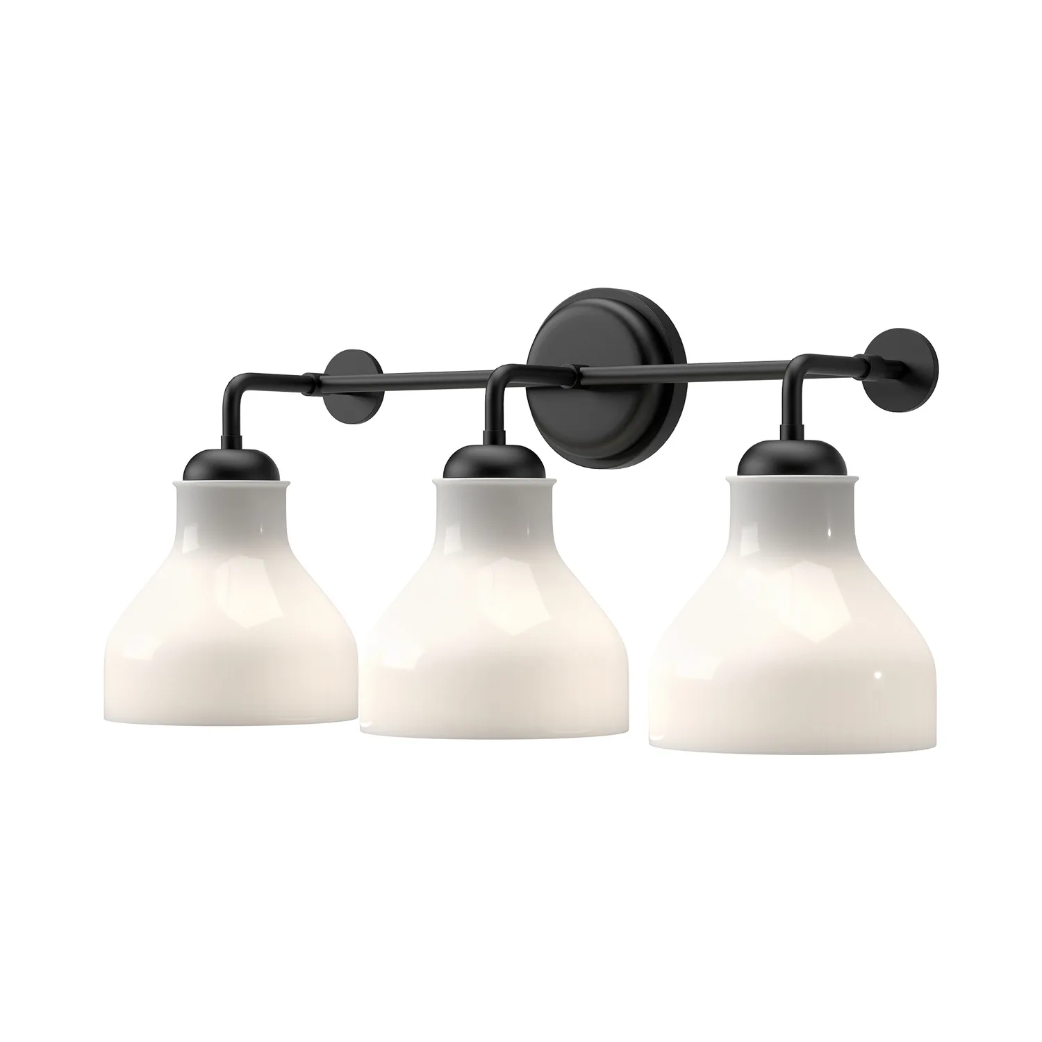 Westlake Three Light Bathroom Fixtures in Glossy Opal Glass/Matte Black