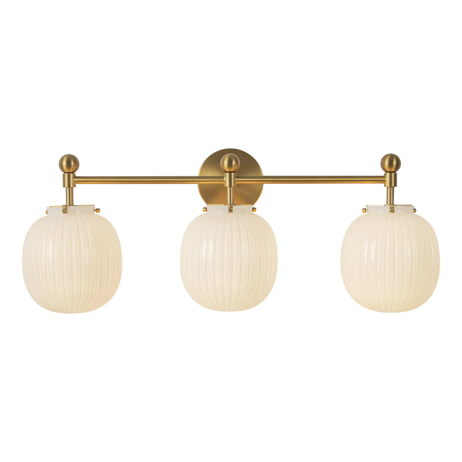 Cherise Three Light Bathroom Vanity in Brushed Gold/Glossy Ribbed Opal Glass