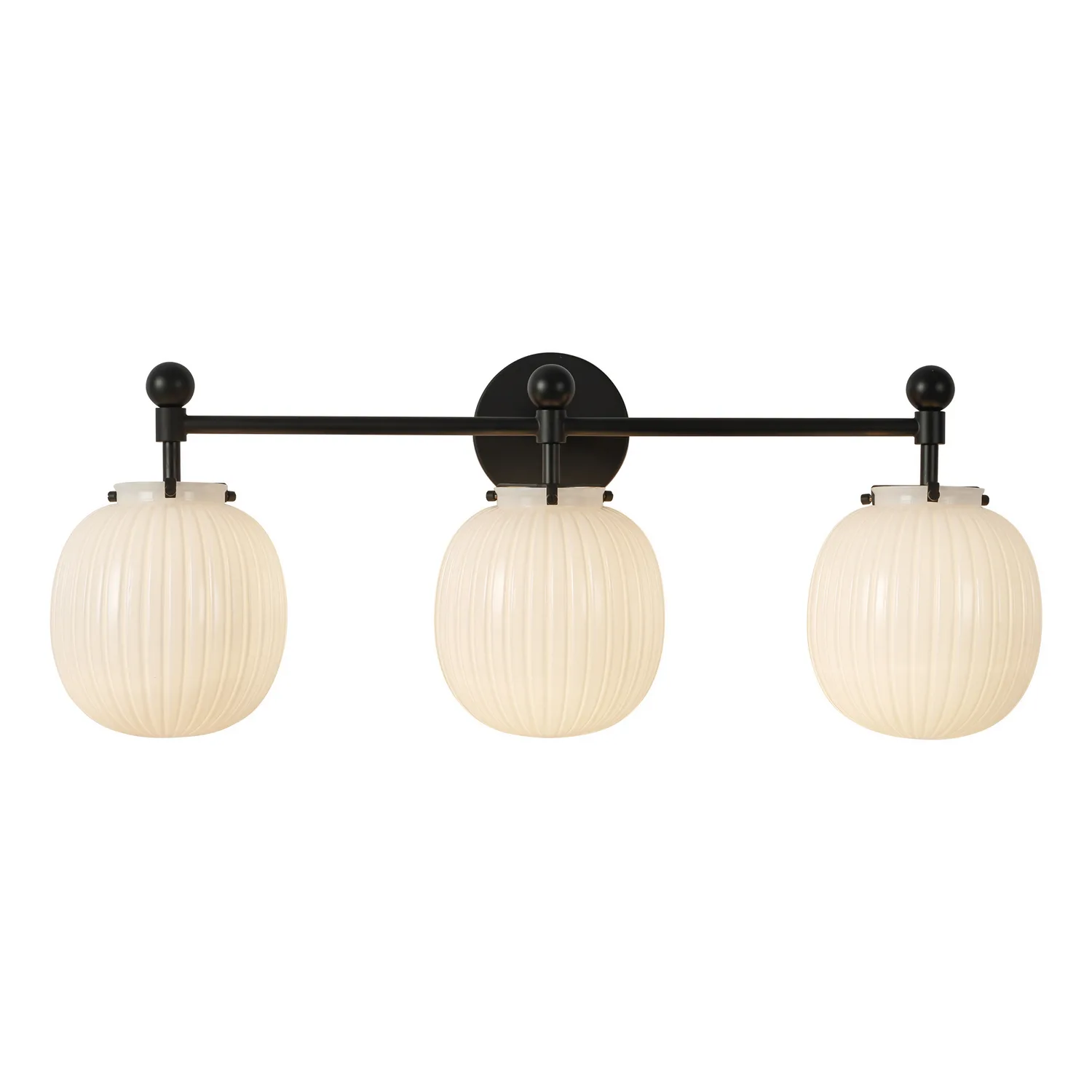 Cherise Three Light Bathroom Vanity in Matte Black/Glossy Ribbed Opal Glass