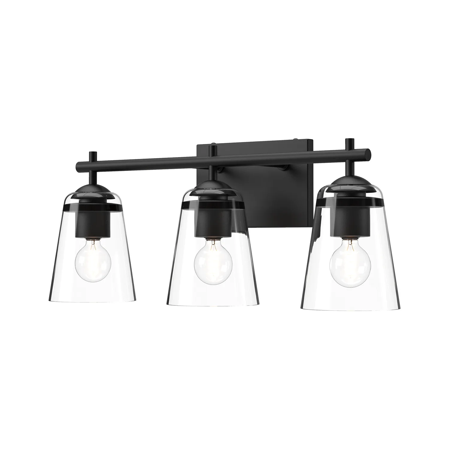 Addison Three Light Bathroom Fixtures in Clear Glass/Matte Black