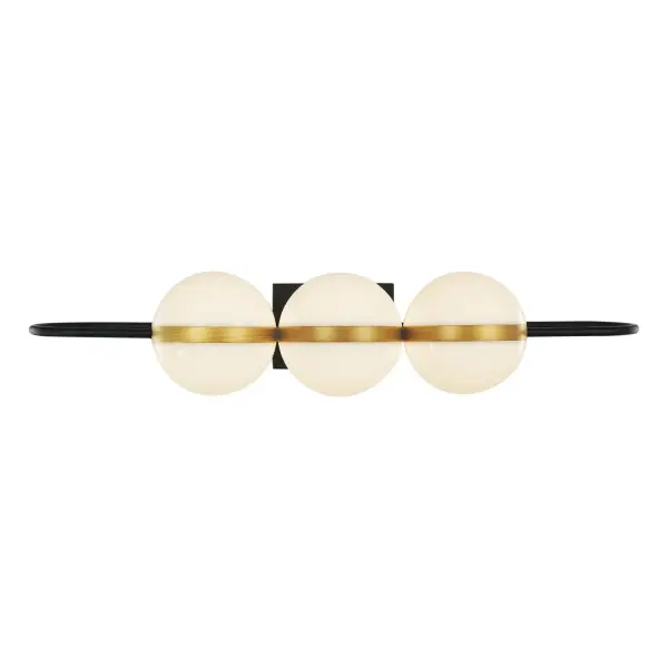 A mixture of finishes and design, Tagliato is a blended style of fixtures. Matte Black frames are accented with distinct details of Brushed Gold including a band around the opal globes and fixture joints. The look of the rotating globes and contrasting finishes is the perfect combination of modern and classic design. Collection: Tagliato Finish: Matte Black/Brushed Gold Glass: Frosted Acrylic Diffuser Width: 32.00" Height: 6.38" Extension from Wall: 10.63" Canopy: W6.75" x H4.75" x E1.375" Maximum Wattage: 31.00 W Bulb Type: LED Light Source: LED Light Output: 2550.00 lm Delivered Lumens: 1829.00 lm Color Temperature: 3000 K CRI: 90 Rated Average Life: 50,000 Voltage: 120.00 V Material: Steel + Acrylic Country of Origin: China Safety Listing: ETL Safety Rating: Damp Title 24 LED Spec Sheet Instructions