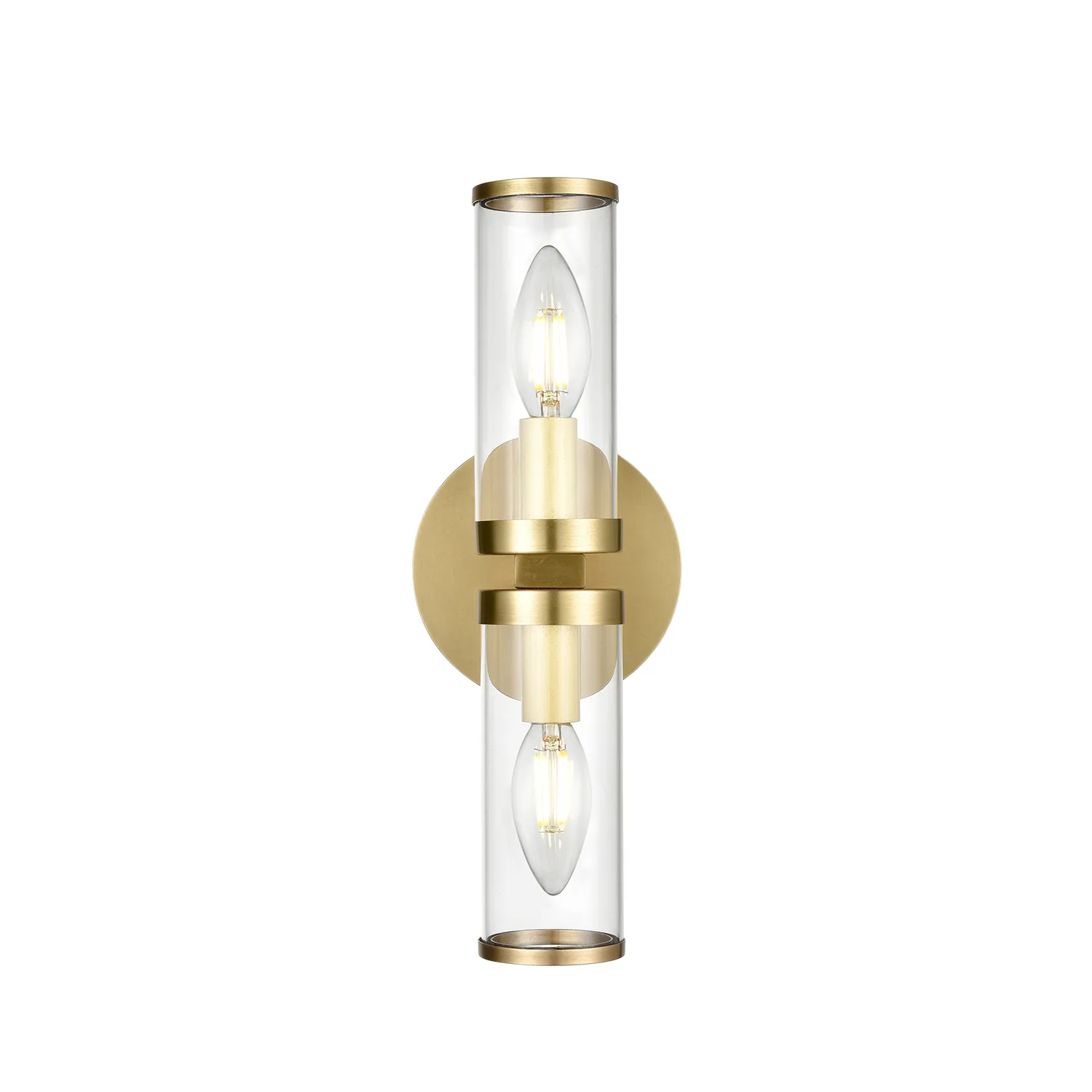 Revolve Two Light Wall Sconce in Clear Glass/Natural Brass