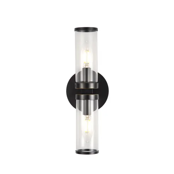 Evoking the elegance of antique candle-holders, Revolve has clear glass tubes accented with metal rings, gathered around a striking chandelier body. Available in our Urban Bronze and Natural Brass finishes, it also comes as a series of coordinating wall sconces. Collection: Revolve Sub-Brand: ALORA Finish: Clear Glass/Urban Bronze Glass: Clear Glass Width: 4.75" Height: 12.63" Weight: 1.80 lb Extension from Wall: 4.00" Canopy: D4.75" x E0.875" Number of Bulbs: 2 Maximum Wattage: 60.00 W Bulb Type: Incandescent Bulb Base: E12 Candelabra Light Source: Incandescent Voltage: 120.00 V Material: Steel + Glass Country of Origin: China Safety Listing: UL Safety Rating: Damp ADA Manufacturer Warranty: 1 Year Spec Sheet Instructions