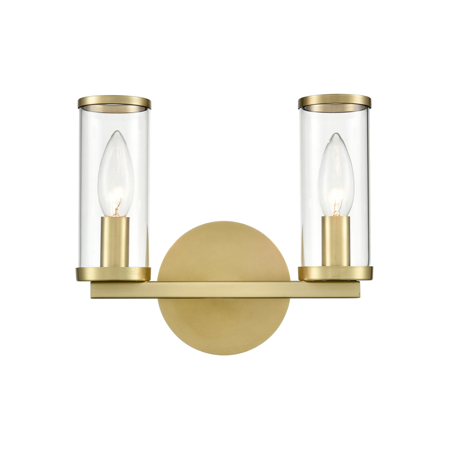 Revolve Two Light Bathroom Fixture in Clear Glass/Natural Brass