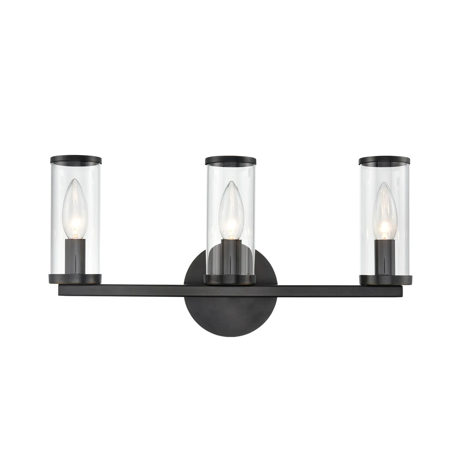 Revolve Three Light Bathroom Fixture in Clear Glass/Urban Bronze