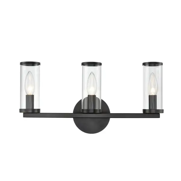 Evoking the elegance of antique candle-holders, Revolve has clear glass tubes accented with metal rings, gathered around a striking chandelier body. Available in multiple finishes, also available as a series of coordinating vanity and wall sconces. Collection: Revolve Sub-Brand: ALORA Finish: Clear Glass/Urban Bronze Glass: Clear Glass Width: 17.63" Height: 8.63" Weight: 3.40 lb Extension from Wall: 4.00" Canopy: D4.75" x E0.875" Number of Bulbs: 3 Maximum Wattage: 60.00 W Bulb Type: Candelabra Bulb Base: E12 Candelabra Light Source: Incandescent Voltage: 120.00 V Material: Steel + Glass Country of Origin: China Safety Listing: UL Safety Rating: Damp ADA Manufacturer Warranty: 1 Year Spec Sheet Instructions