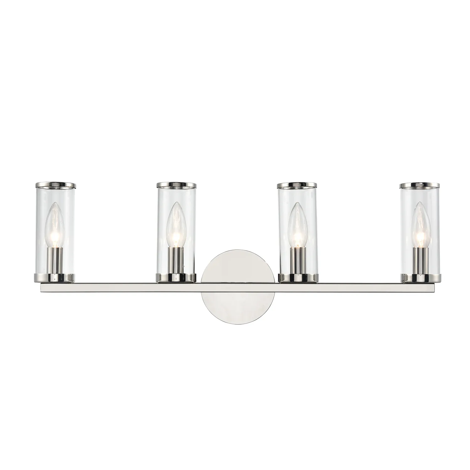 Revolve Four Light Bathroom Fixture in Clear Glass/Polished Nickel