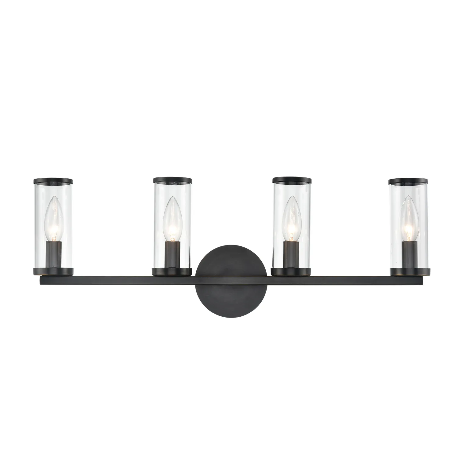 Revolve Four Light Bathroom Fixture in Clear Glass/Urban Bronze