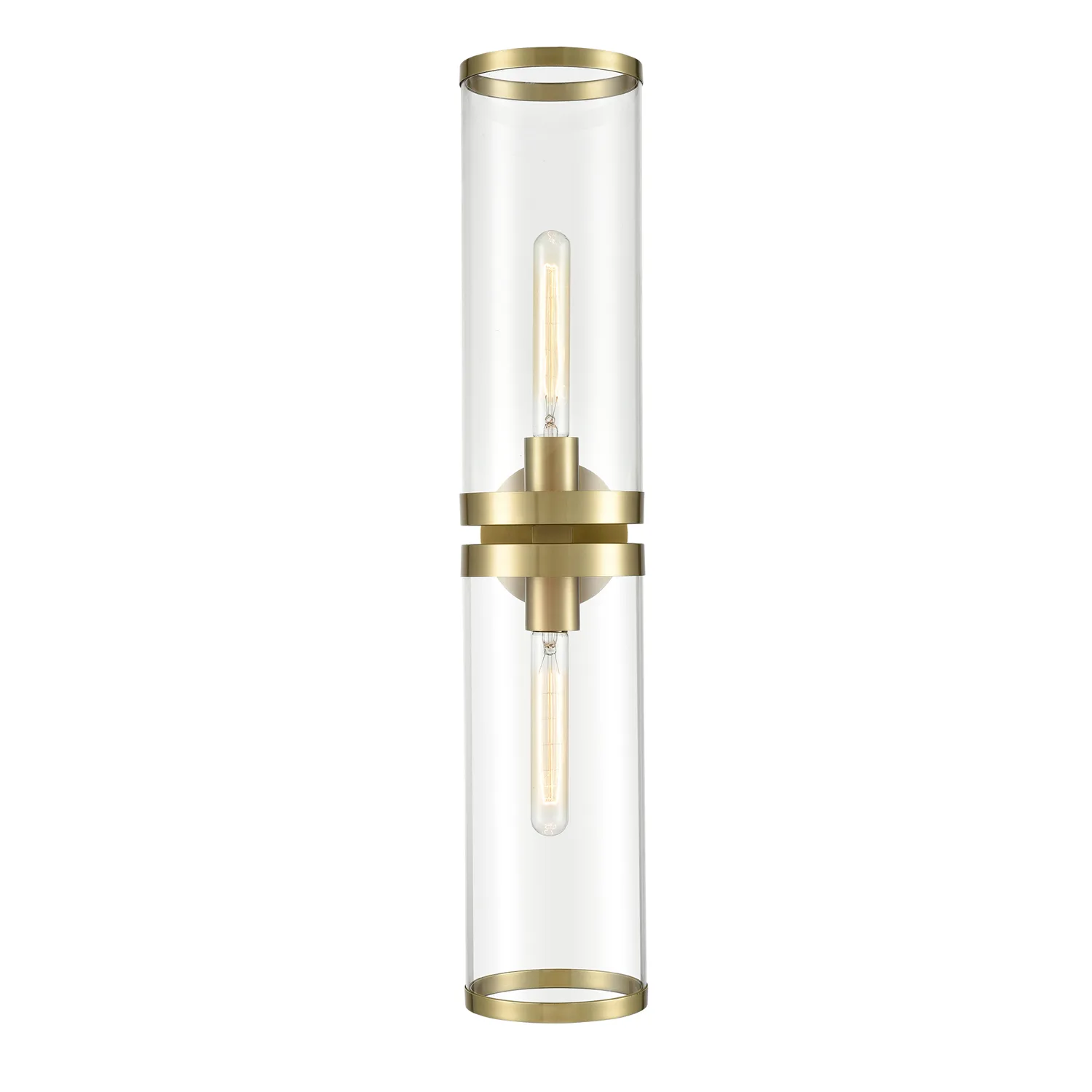 Revolve II Two Light Bathroom Fixture in Clear Glass/Natural Brass