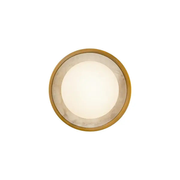 The Alonso family creates soft yet strong forms with its stunning mix of materials. Using alabaster in exciting ways as both decorative backplate elements and strong carved shades, the Alonso is traditional yet completely modern. Thick forged metal finished in Urban Bronze or Vintage Brass create the perfect frame for the Alabaster details. Alabaster boasts distinct variations in both its veining and tone, a unique characteristic of a timeless natural material. No two pieces will look the exact same. Collection: Alonso Designer: Ryan Pauly Finish: Vintage Brass Glass: Matte Opal Glass Width: 8.50" Length: 8.50" Extension from Wall: 3.63" Maximum Wattage: 6.00 W Bulb Type: LED Light Source: LED Light Output: 480.00 lm Delivered Lumens: 258.00 lm Color Temperature: 3000 K CRI: 90 Rated Average Life: 50,000 Voltage: 120.00 V Material: Steel + Alabaster Country of Origin: China Safety Listing: ETL Safety Rating: Damp ADA Title 24 LED Manufacturer Warranty: 5 Years Spec Sheet Instructions
