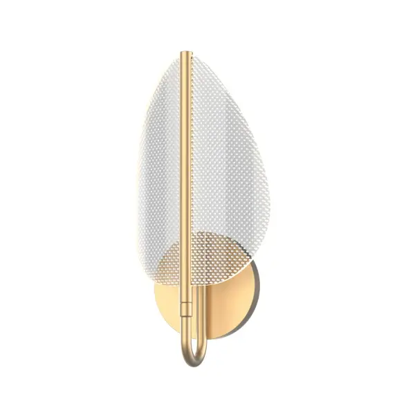 As its name implies, Flora is inspired by natural floral formations with a twist of Art Deco Sensibilities. Edge lit leaves twirl around a strong architectural Vintage Brass frame. This collection is sure to make waves in any space. Collection: Flora Designer: Ryan Pauly Sub-Brand: ALORA Finish: Natural Brass Glass: Acrylic Light Guide Width: 7.00" Height: 14.63" Weight: 2.10 lb Extension from Wall: 3.38" Canopy: D4.75" x E1" Maximum Wattage: 9.00 W Bulb Type: LED Bulb Base: Tape Light Source: LED Light Output: 680.00 lm Delivered Lumens: 267.00 lm Color Temperature: 3000 K CRI: 90 Rated Average Life: 50,000 Voltage: 120.00 V Material: Steel + Acrylic Country of Origin: China Safety Listing: ETL Safety Rating: Damp ADA LED Manufacturer Warranty: 5 Years Spec Sheet Instructions