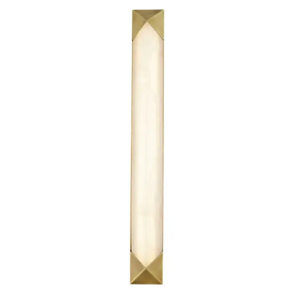 Embracing the bold geometry of crystalline forms, the Caesar collection is truly jewelry for a space. Diamond like shades crafted in alabaster gracefully adorn a geometric metal base. This collection is bound to make a classic statement anywhere it goes. Available in two stunning configurations for endless design possibilities. Alabaster boasts distinct variations in both its veining and tone, a unique characteristic of a timeless natural material. No two pieces will look the exact same. Collection: Caesar Designer: Alan Pepin Sub-Brand: ALORA Finish: Vintage Brass/Alabaster Glass: Alabaster Shade Width: 3.00" Height: 25.00" Extension from Wall: 2.38" Maximum Wattage: 31.00 W Bulb Type: Module Bulb Base: AC Light Source: LED Light Output: 2400.00 lm Delivered Lumens: 1552.00 lm Color Temperature: 3000 K CRI: 90 Rated Average Life: 50,000 Voltage: 120.00 V Material: Steel + Alabaster Country of Origin: China Safety Listing: ETL Safety Rating: Damp ADA Title 24 LED Manufacturer Warranty: 5 Years Spec Sheet Instructions