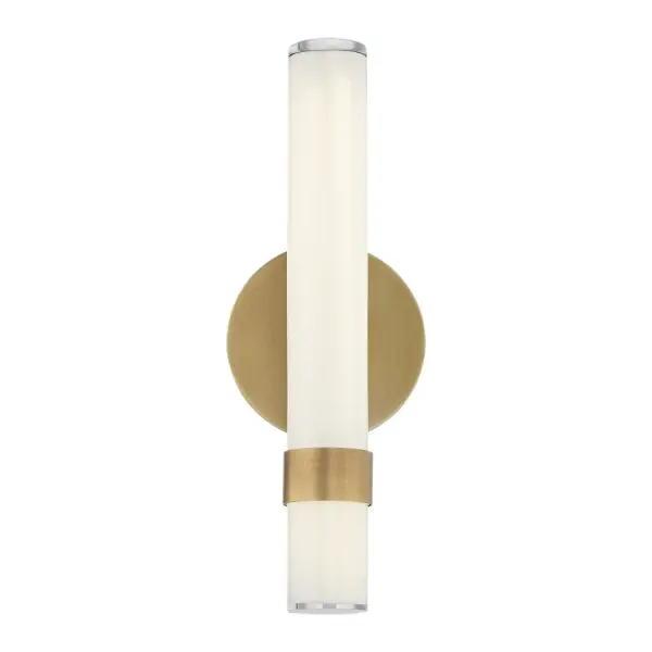 The Madison collection exudes classic elegance with a modern twist. With a large, ample glass tube filled with ambient illumination, this collection is simple yet stunning. Light and concise metal bands and arms twist gracefully around this collection, making a timeless statement wherever it is placed. Collection: Madison Designer: Alan Pepin Finish: Vintage Brass/Glossy Opal Glass: Glossy Opal Glass Width: 2.38" Height: 14.00" Extension from Wall: 5.38" Canopy: D5.25" x E1.5" Maximum Wattage: 14.00 W Bulb Type: LED Light Source: LED Light Output: 1120.00 lm Delivered Lumens: 880.00 lm Color Temperature: 3000 K CRI: 90 Rated Average Life: 50,000 Voltage: 120.00 V Material: Aluminum + Steel + Glass Country of Origin: China Safety Listing: ETL Safety Rating: Damp Title 24 LED Spec Sheet Instructions
