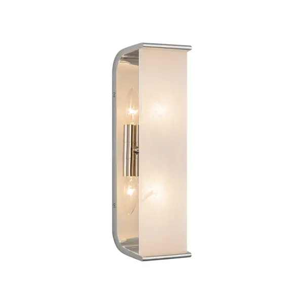 Abbott sconces feature a stone lens set into a gracefully curved organic metal base. It is modern and clean with a feminine touch. The organic curvature of the fixture's metal body holds the Alabaster lens with ease. Alabaster boasts distinct variations in both its veining and tone, a unique characteristic of a timeless natural material. No two pieces will look the exact same. Collection: Abbott Designer: Elisa Carlucci Finish: Polished Nickel/Alabaster Glass: Alabaster Shade Width: 4.25" Height: 15.00" Extension from Wall: 3.88" Number of Bulbs: 2 Maximum Wattage: 60.00 W Bulb Type: E12 Bulb Base: E12 Candelabra Voltage: 120.00 V Material: Steel + Alabaster Country of Origin: China Safety Listing: UL Safety Rating: Damp ADA Manufacturer Warranty: 1 Year Spec Sheet Instructions