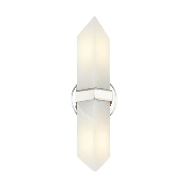 Crafted from stunning Alabaster stone, the Valencia collection is classically elegant. Comprised of a stunning diamond-shaped shade and subtle metal accompaniments, this collection is timeless. On or off, the Alabaster stone shades create sculptural art and breathtaking ambiance wherever they are placed. Alabaster boasts distinct variations in both its veining and tone, a unique characteristic of a timeless natural material. No two pieces will look the exact same. Collection: Valencia Designer: Elisa Carlucci Sub-Brand: ALORA Finish: Polished Nickel/Alabaster Glass: Alabaster Shade Width: 3.63" Height: 15.00" Extension from Wall: 4.13" Canopy: D4.75" x E0.625" Number of Bulbs: 2 Maximum Wattage: 60.00 W Bulb Type: B11 Bulb Base: E26 Voltage: 120.00 V Material: Steel + Alabaster Country of Origin: China Safety Listing: UL Safety Rating: Damp Manufacturer Warranty: 1 Year Spec Sheet Instructions