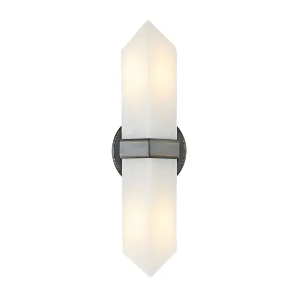 Crafted from stunning Alabaster stone, the Valencia collection is classically elegant. Comprised of a stunning diamond-shaped shade and subtle metal accompaniments, this collection is timeless. On or off, the Alabaster stone shades create sculptural art and breathtaking ambiance wherever they are placed. Alabaster boasts distinct variations in both its veining and tone, a unique characteristic of a timeless natural material. No two pieces will look the exact same. Collection: Valencia Designer: Elisa Carlucci Sub-Brand: ALORA Finish: Urban Bronze/Alabaster Glass: Alabaster Shade Width: 3.63" Height: 15.00" Extension from Wall: 4.13" Canopy: D4.75" x E0.625" Number of Bulbs: 2 Maximum Wattage: 60.00 W Bulb Type: B11 Bulb Base: E26 Voltage: 120.00 V Material: Steel + Alabaster Country of Origin: China Safety Listing: UL Safety Rating: Damp Manufacturer Warranty: 1 Year Spec Sheet Instructions
