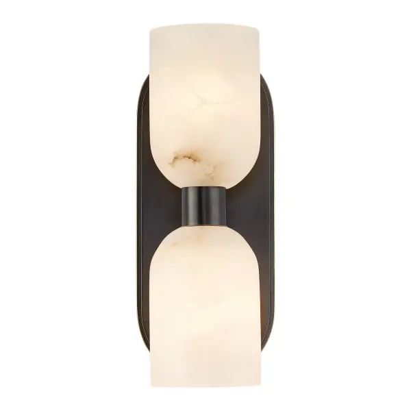 The Lucian collection is inspired by the classic shapes of antique lighting, made modern. Modern touches can be seen in the organically curved backplates and custom designed stems that create the stunning look of the Lucian. Completed with either clear glass or alabaster bowl shades, this collection defines classic elegance. Alabaster boasts distinct variations in both its veining and tone, a unique characteristic of a timeless natural material. No two pieces will look the exact same. Collection: Lucian Designer: Elisa Carlucci Sub-Brand: ALORA Finish: Urban Bronze/Alabaster Glass: Alabaster Shade Width: 3.63" Height: 11.50" Extension from Wall: 5.38" Canopy: W4.625" x H11.125" x E1" Number of Bulbs: 2 Maximum Wattage: 60.00 W Bulb Base: E12 Candelabra Voltage: 120.00 V Material: Steel + Alabaster Country of Origin: China Safety Listing: UL Safety Rating: Damp Manufacturer Warranty: 1 Year Spec Sheet Instructions