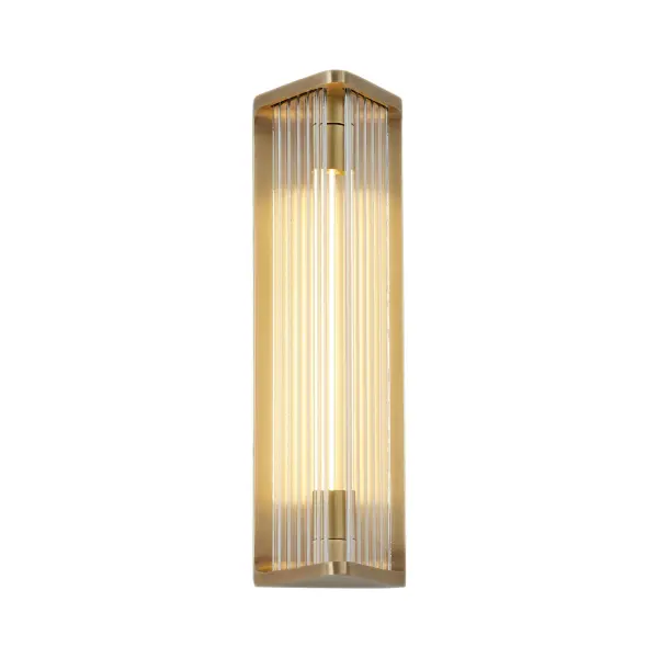 The Sabre collection is truly a modern, architectural piece. Forged metal compliments long tubes of our patented LED filament technology. We allow the lighting to be the star, designing simple elements to compliment the soft, modern glow of the lamp. Available in several configurations, the Sabre creates modern ambiance in any space. Collection: Sabre Designer: Elisa Carlucci Sub-Brand: ALORA Finish: Ribbed Glass/Vintage Brass Glass: Clear Glass Width: 4.38" Height: 14.13" Extension from Wall: 3.88" Maximum Wattage: 6.00 W Bulb Type: LED Light Source: LED Light Output: 480.00 lm Delivered Lumens: 287.00 lm Color Temperature: 2700 K CRI: 90 Rated Average Life: 50,000 Voltage: 120.00 V Material: Steel + Glass Country of Origin: China Safety Listing: ETL Safety Rating: Damp ADA Title 24 LED Manufacturer Warranty: 5 Years Spec Sheet Instructions