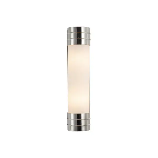 The Willard collection is reminiscent of a cozy English cottage. Strong metal details collide seamlessly with either prismatic or matte opal glass accents to create something timeless yet original. Classic geometry creates stunning silhouettes in any space the Willard is placed. Collection: Willard Designer: Alan Pepin Finish: Polished Nickel/Opal Matte Glass Glass: Matte Opal Glass Width: 4.38" Height: 18.38" Extension from Wall: 3.75" Number of Bulbs: 2 Maximum Wattage: 60.00 W Bulb Type: T8 Bulb Base: E12 Candelabra Voltage: 120.00 V Material: Steel + Glass Country of Origin: China Safety Listing: UL Safety Rating: Damp ADA Manufacturer Warranty: 1 Year Spec Sheet Instructions
