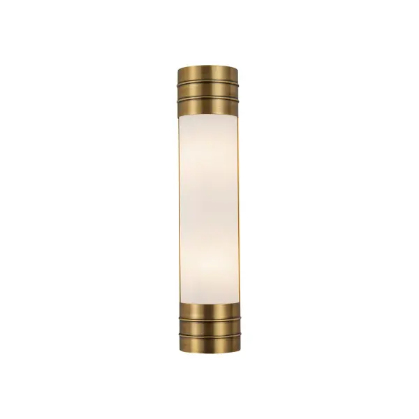 The Willard collection is reminiscent of a cozy English cottage. Strong metal details collide seamlessly with either prismatic or matte opal glass accents to create something timeless yet original. Classic geometry creates stunning silhouettes in any space the Willard is placed. Collection: Willard Designer: Alan Pepin Finish: Vintage Brass/Opal Matte Glass Glass: Matte Opal Glass Width: 4.38" Height: 18.38" Extension from Wall: 3.75" Number of Bulbs: 2 Maximum Wattage: 60.00 W Bulb Type: T8 Bulb Base: E12 Candelabra Voltage: 120.00 V Material: Steel + Glass Country of Origin: China Safety Listing: UL Safety Rating: Damp ADA Manufacturer Warranty: 1 Year Spec Sheet Instructions