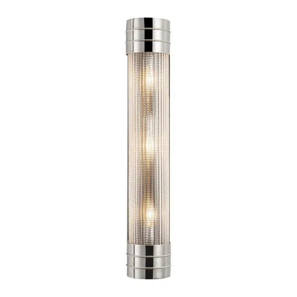 The Willard collection is reminiscent of a cozy English cottage. Strong metal details collide seamlessly with either prismatic or matte opal glass accents to create something timeless yet original. Classic geometry creates stunning silhouettes in any space the Willard is placed. Collection: Willard Designer: Alan Pepin Finish: Polished Nickel/Prismatic Glass Glass: Clear Prismatic Glass Width: 4.38" Height: 24.13" Extension from Wall: 3.75" Number of Bulbs: 3 Maximum Wattage: 60.00 W Bulb Type: T8 Bulb Base: E12 Candelabra Voltage: 120.00 V Material: Steel + Glass Country of Origin: China Safety Listing: UL Safety Rating: Damp ADA Manufacturer Warranty: 1 Year Spec Sheet Instructions