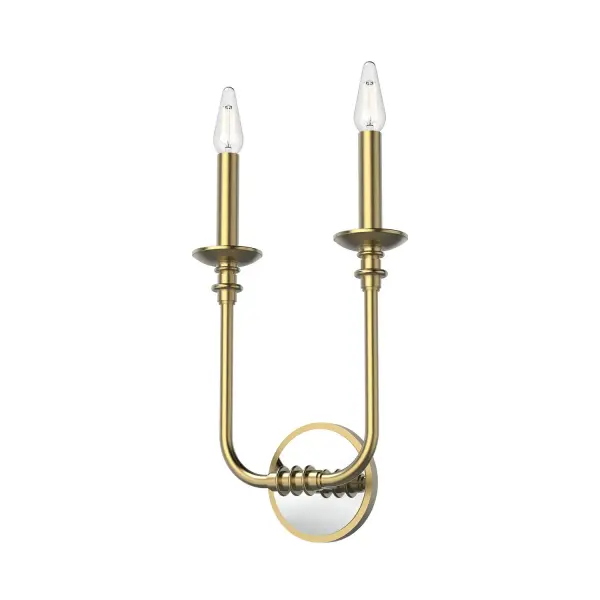 A nod to the classics of New York City, the Peabody Collection by Charles Pavarini III takes the timeless into the new age. The classic candelabra shaped sconces take on new life in Vintage Brass or Urban Bronze paired with mirrored elements on the candlestick and on the backplate. This collection melds together class and trend with the traditional frame, used in melody with trendy mixed metal elements. Collection: Peabody Designer: Charles Pavarini III Sub-Brand: ALORA Finish: Vintage Brass Width: 10.00" Height: 14.88" Weight: 3.60 lb Extension from Wall: 3.13" Canopy: D4.5" x E0.5" Number of Bulbs: 2 Maximum Wattage: 60.00 W Bulb Type: Candelabra Bulb Base: E12 Candelabra Voltage: 120.00 V Material: Steel Country of Origin: China Safety Listing: UL Safety Rating: Damp ADA Manufacturer Warranty: 1 Year Spec Sheet Instructions