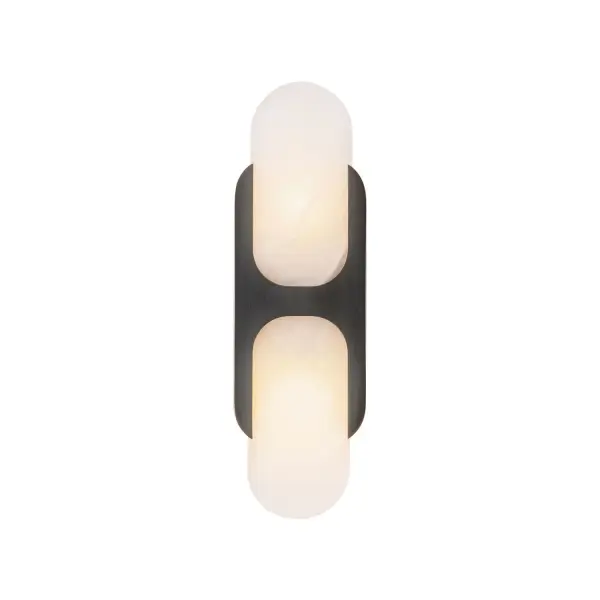 Odin is a masterful blend of classic elegance and modern luxury. Crafted with exquisite pill-shaped natural alabaster diffusers and adorned with vintage brass or urban bronze hardware, Odin sconces elevate any space with timeless sophistication. Illuminate your design vision with Odin. Alabaster boasts distinct variations in both its veining and tone, a unique characteristic of a timeless natural material. No two pieces will look the exact same. Collection: Odin Designer: Elisa Carlucci Finish: Urban Bronze/Alabaster Glass: Alabaster Shade Width: 4.38" Height: 14.00" Length: 4.38" Extension from Wall: 3.25" Canopy: W4.375" x H7.5" x E0.625" Number of Bulbs: 2 Maximum Wattage: 60.00 W Bulb Type: Candelabra Bulb Base: E12 Candelabra Voltage: 120.00 V Material: Steel + Alabaster Country of Origin: China Safety Listing: UL Safety Rating: Damp ADA Spec Sheet Instructions