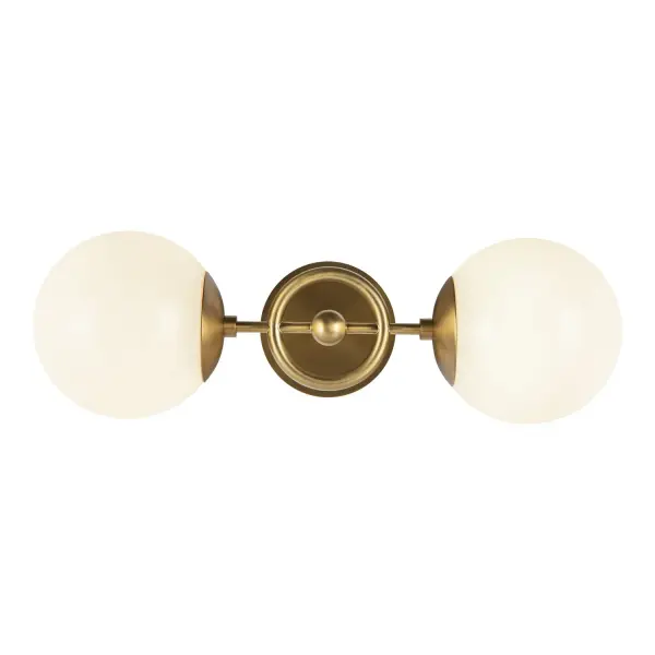 The Fiore melds vintage charm and whimsy together in a modern new collection. As light dances through the Glossy Opal glass and highlights the metal rings, it creates a captivating interplay of light and shadow, reminiscent of the lighthearted and playful design of the 1960s. Collection: Fiore Designer: Alan Pepin Finish: Brushed Gold/Glossy Opal Glass Glass: Glossy Opal Glass Width: 6.00" Height: 18.50" Length: 6.00" Extension from Wall: 6.50" Canopy: D4.75" x E0.625" Number of Bulbs: 2 Maximum Wattage: 60.00 W Bulb Type: Candelabra Bulb Base: E12 Candelabra Voltage: 120.00 V Material: Steel + Glass Country of Origin: China Safety Listing: UL Safety Rating: Damp Spec Sheet Instructions