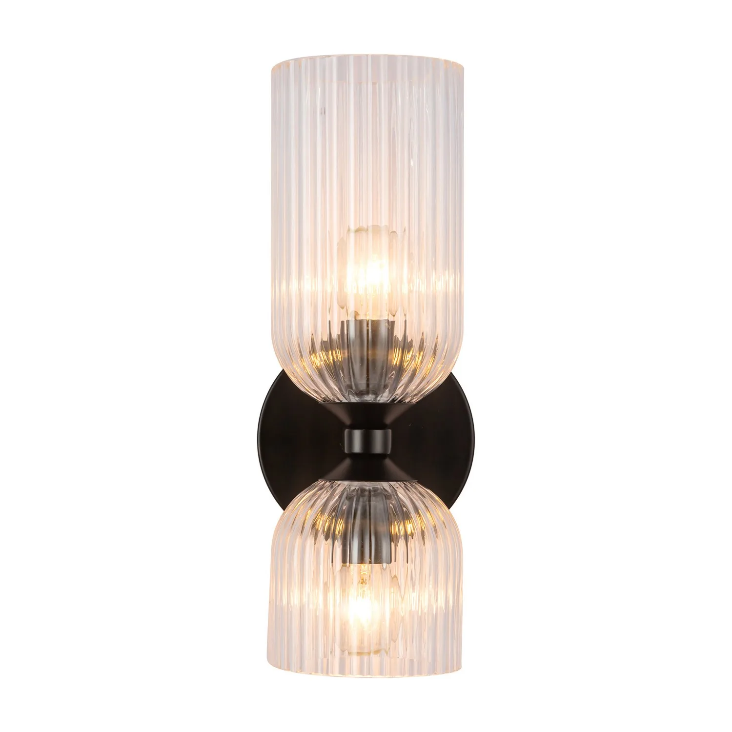 Nelly Two Light Vanity in Matte Black/Clear Ribbed Glass