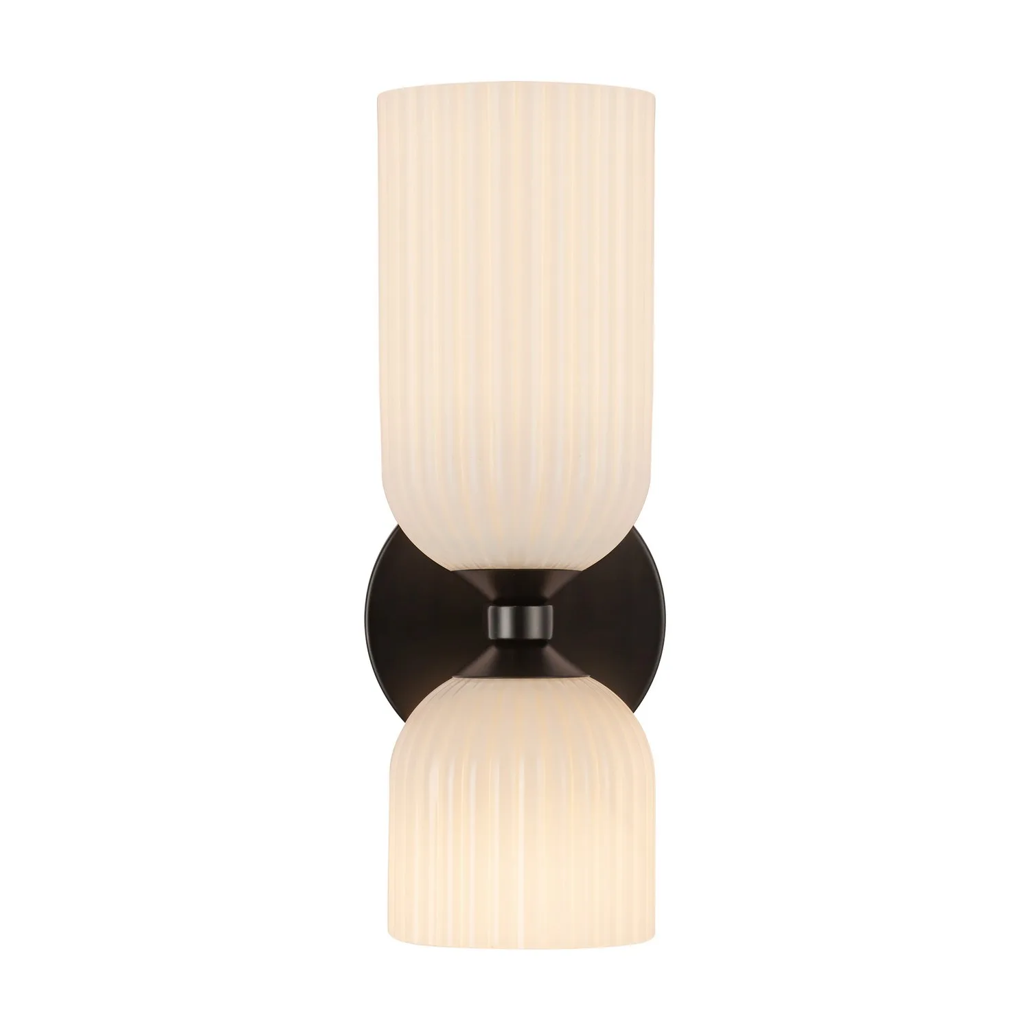 Nelly Two Light Vanity in Matte Black/Glossy Ribbed Opal Glass