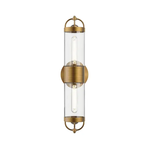 The Lancaster Collection takes the classic vintage lanterns of Paris to an elevated modern marvel. The generous glass of the Lancaster were designed with the intent to reflect all the small moments shared in a space. This collection is now available in styles for both indoor and outdoor use Collection: Lancaster Designer: Alan Pepin Finish: Aged Gold Glass: Clear Glass Width: 3.88" Height: 21.00" Extension from Wall: 4.88" Canopy: D5.125" x E0.875" Number of Bulbs: 2 Maximum Wattage: 60.00 W Bulb Type: T Bulb Base: E26 Voltage: 120.00 V Material: Steel + Glass Country of Origin: China Safety Listing: UL Safety Rating: Damp Manufacturer Warranty: 1 Year Spec Sheet Instructions