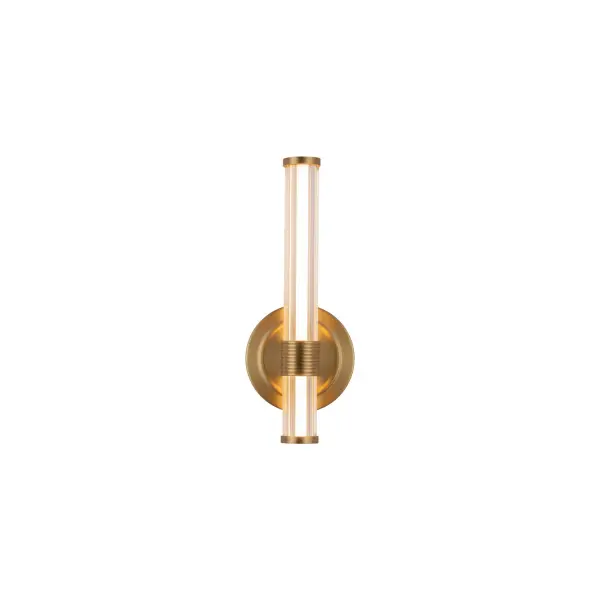 The Elsie lighting collection is all about sleek simplicity and refined elegance. It has a streamlined bar design with a clear ribbed outer shade. The ribbed metal detailing adds a touch of jewelry-like glamour, making the lighting shine brightly with a hint of sophistication. It's perfect for any modern space! Collection: Elsie Designer: Kuzco Studio Finish: Brushed Gold Glass: Clear Ribbed Glass Width: 1.75" Height: 12.13" Extension from Wall: 2.88" Canopy: D4.75" x E1.25" Maximum Wattage: 9.00 W Bulb Type: LED Light Source: LED Light Output: 880.00 lm Delivered Lumens: 582.00 lm Color Temperature: 3000 K CRI: 90 Rated Average Life: 50,000 Voltage: 120.00 V Material: Aluminum + Steel + Glass Country of Origin: China Safety Listing: ETL Safety Rating: Damp ADA Title 24 LED Spec Sheet Instructions
