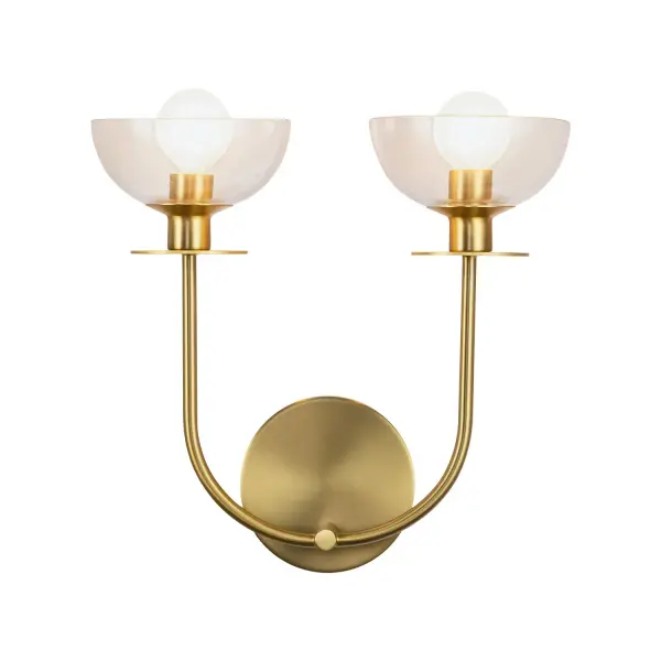 The Sylvia collection is a testament to the artistry of design, where sleek, sinuous metal forms intertwine with delicate dome-shaped glass. The curvature of the metal elements mimics the gentle arcs of nature, while the gentle glass shapes provide a sense of opulence and modern femininity. Collection: Sylvia Designer: Alan Pepin Finish: Brushed Gold/Clear Glass Glass: Clear Glass Width: 12.00" Height: 11.50" Length: 12.00" Extension from Wall: 5.75" Canopy: D4.625" x E0.875" Number of Bulbs: 2 Maximum Wattage: 60.00 W Bulb Type: G Bulb Base: E12 Voltage: 120.00 V Material: Steel + Glass Country of Origin: China Safety Listing: UL Safety Rating: Damp Spec Sheet Instructions