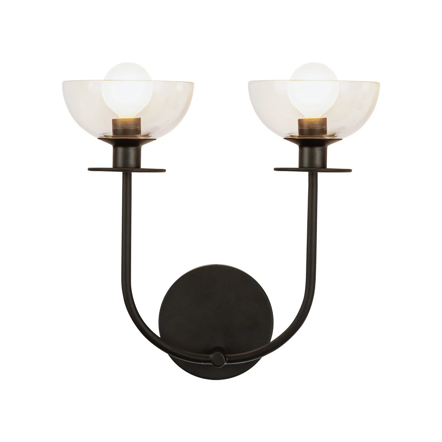 Sylvia Two Light Wall Vanity in Matte Black/Clear Glass