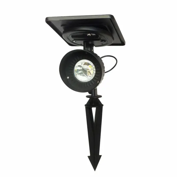 Heavy-duty cast aluminum solar spotlight perfect for illuminating landscape features, plants, and architectural details. Features detachable solar panel with 8-foot cable for flexible placement and dual color temperature modes.