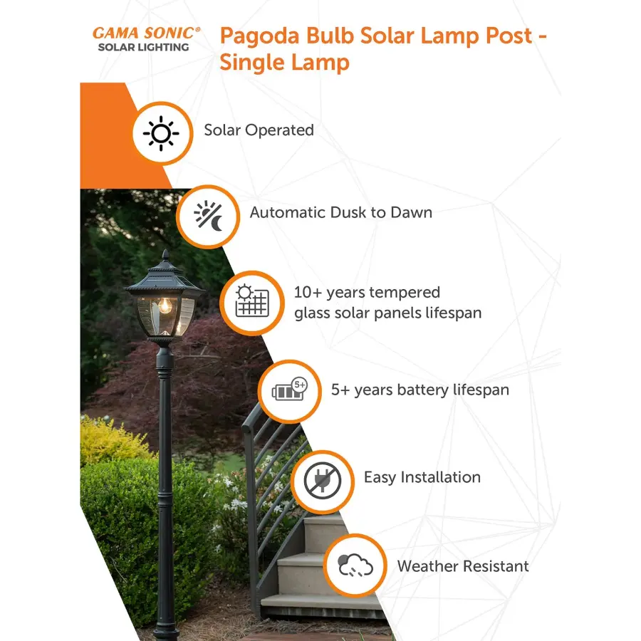 Pagoda Bulb Solar Lamp Post - Single Lamp - Image 4