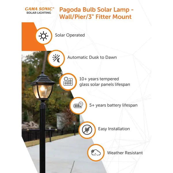 Pagoda Bulb Solar Lamp - Wall/Pier/3" Fitter Mount - Image 5