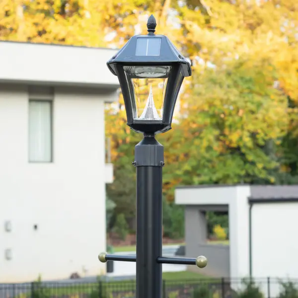 The Baytown II combines classic lantern styling with modern solar technology. Features three mounting options (wall, pier, post) and delivers 130 lumens of bright white light for up to 10 hours. Weather-resistant construction requires no wiring. - alternate view
