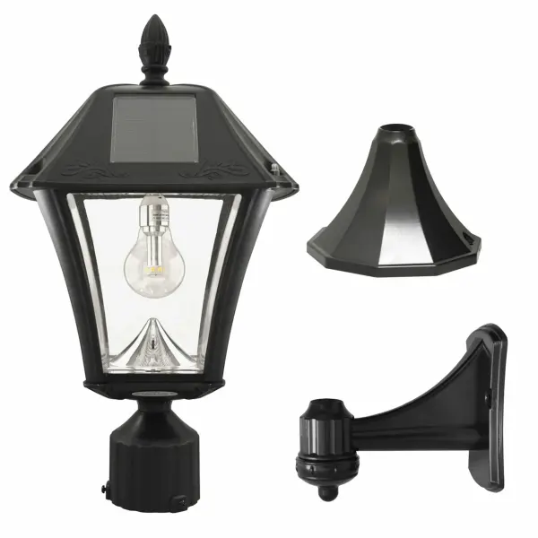 The Baytown II combines traditional lantern aesthetics with modern solar technology. Features three mounting options and 360-degree illumination with 130 lumens of warm white light for up to 12 hours. No wiring required.